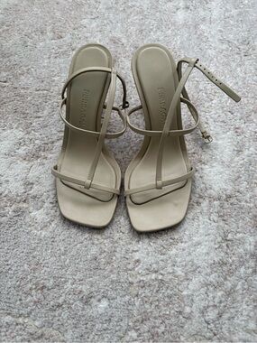 Salvatore Ferragamo Neutral Beige Strappy Square-Toe Heels